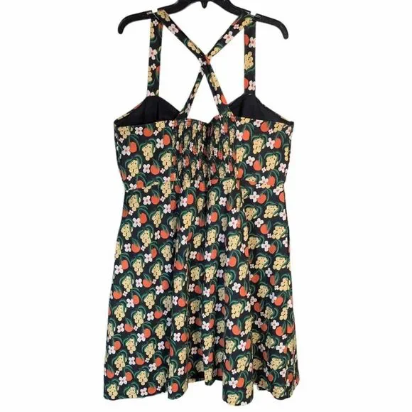 Modcloth Black & Orange fruit floral fit flare retro cotton midi dress 1X - Picture 3 of 7